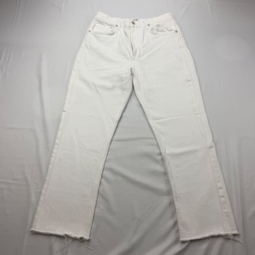 AGOLDE Riley Jeans Womens 30 White High Rise Straight Leg Raw Hem A056-1085